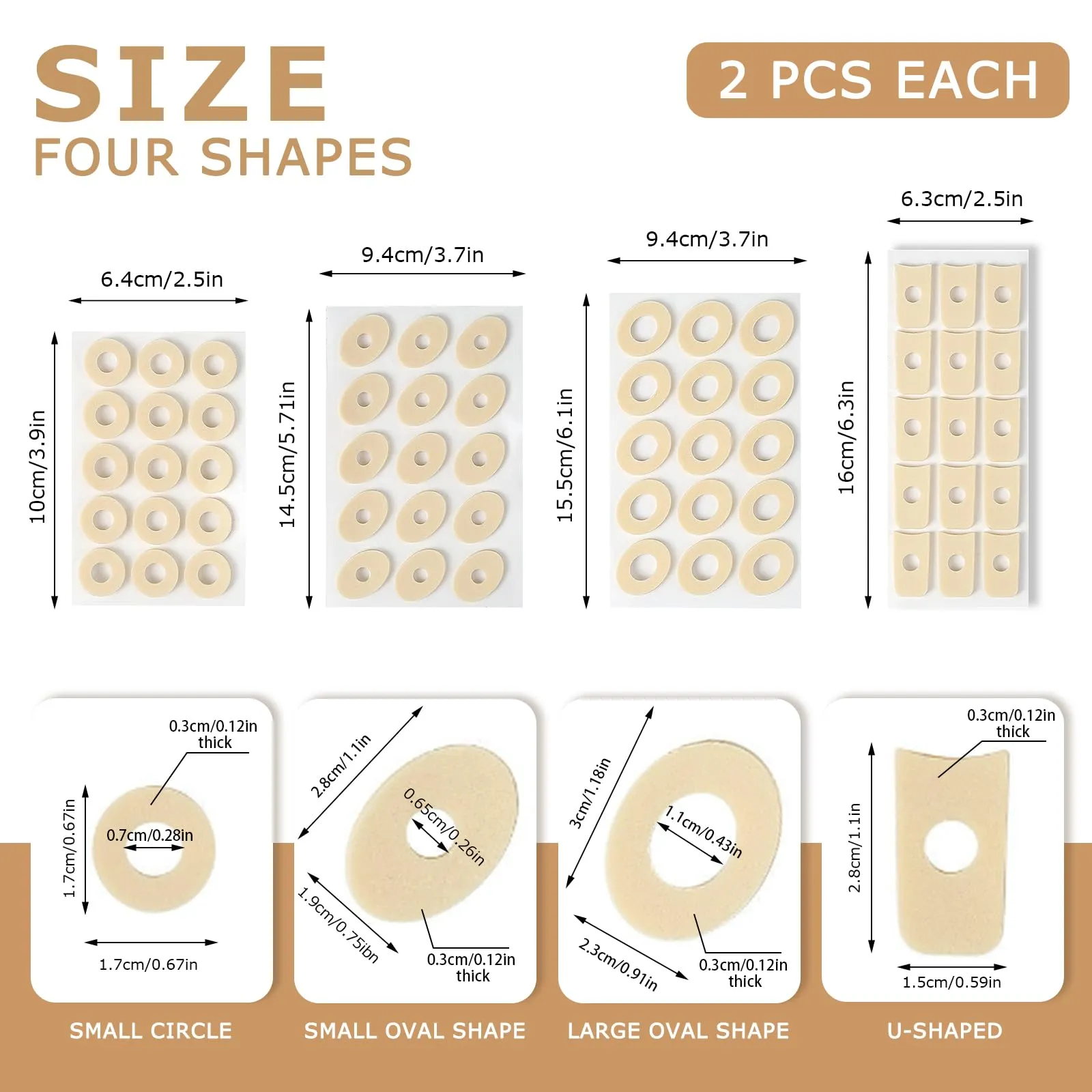 120 pieces corn plaster set, 4 shapes soft latex foam corn rings, anti-friction callus cushion for pain relief, reduce foot and heel pain