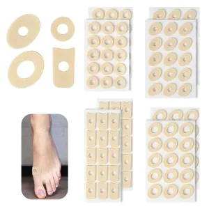 120 pieces corn plaster set, 4 shapes soft latex foam corn rings, anti-friction callus cushion for pain relief, reduce foot and heel pain