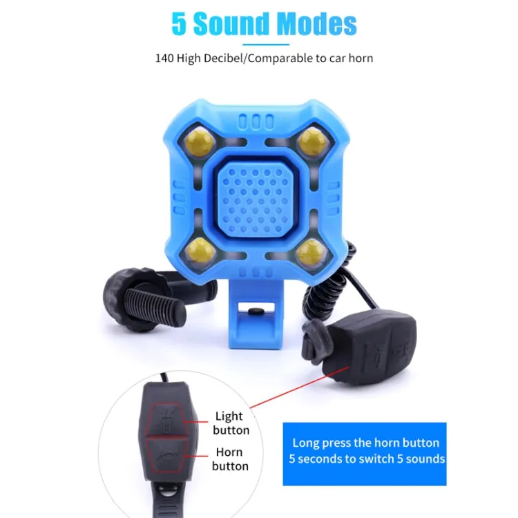 2 In 1 Bike 140db Bell 4 Lamp Cycling Light Bicycle Horn 5-sounds Alarm(Black)