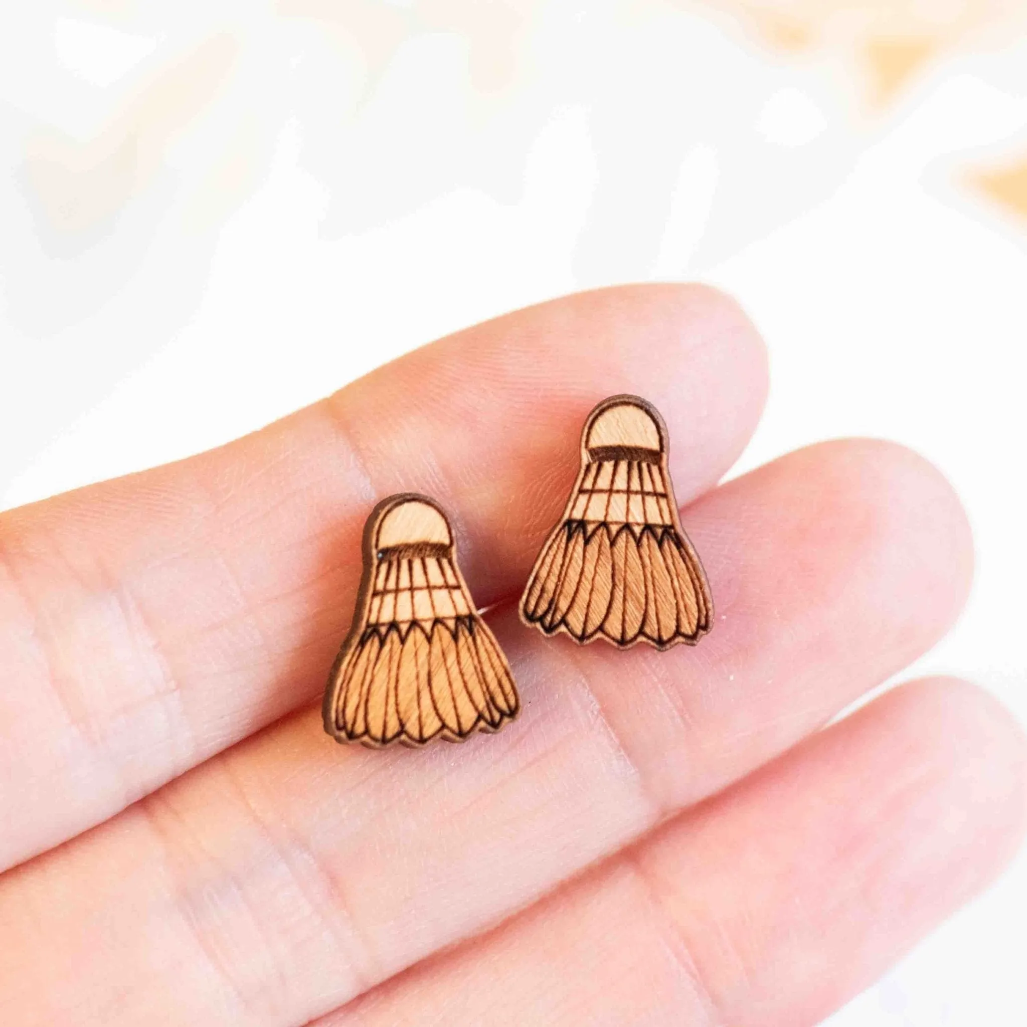 Badminton Shuttles Earrings Wooden Jewellery - ET15196