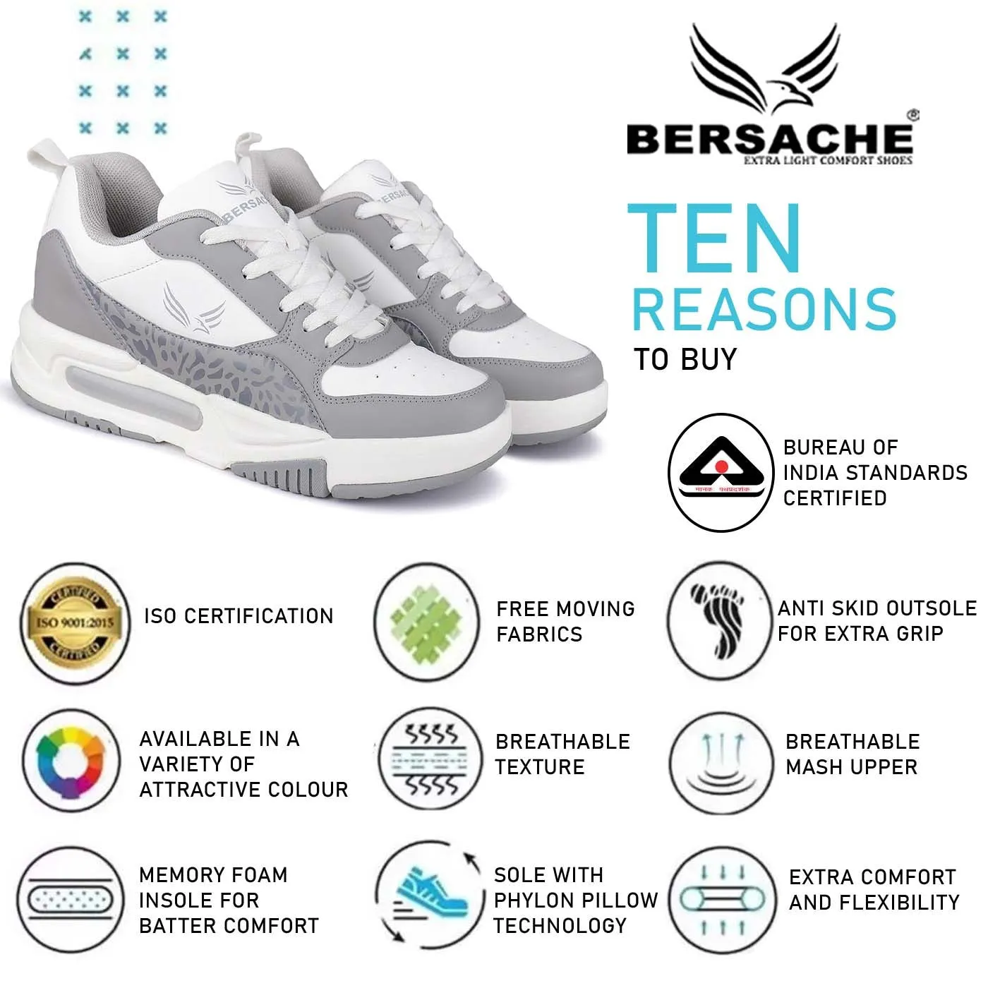 Bersache Sneaker, Loafers ,Casual With Extra Comfort Sneakers For Men (9142-Grey)