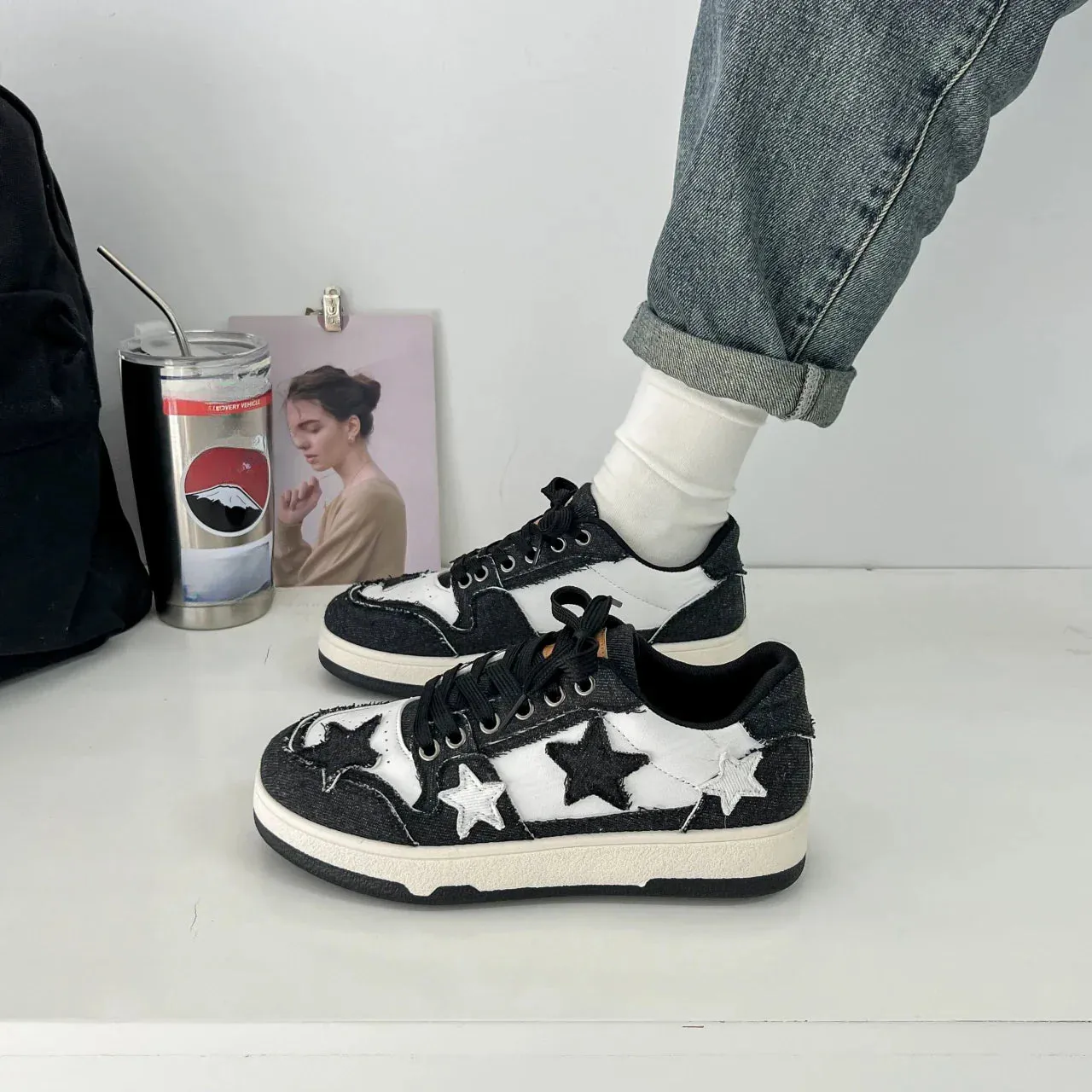 binfenxie Spring and Autumn Fashion New Comfortable Breathable Platform  Lace-up Round Toe Sports Shoes