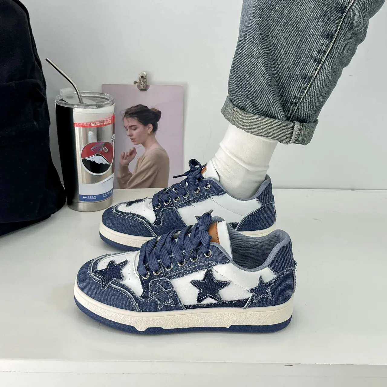 binfenxie Spring and Autumn Fashion New Comfortable Breathable Platform  Lace-up Round Toe Sports Shoes