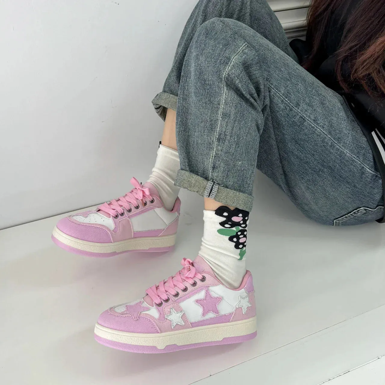 binfenxie Spring and Autumn Fashion New Comfortable Breathable Platform  Lace-up Round Toe Sports Shoes