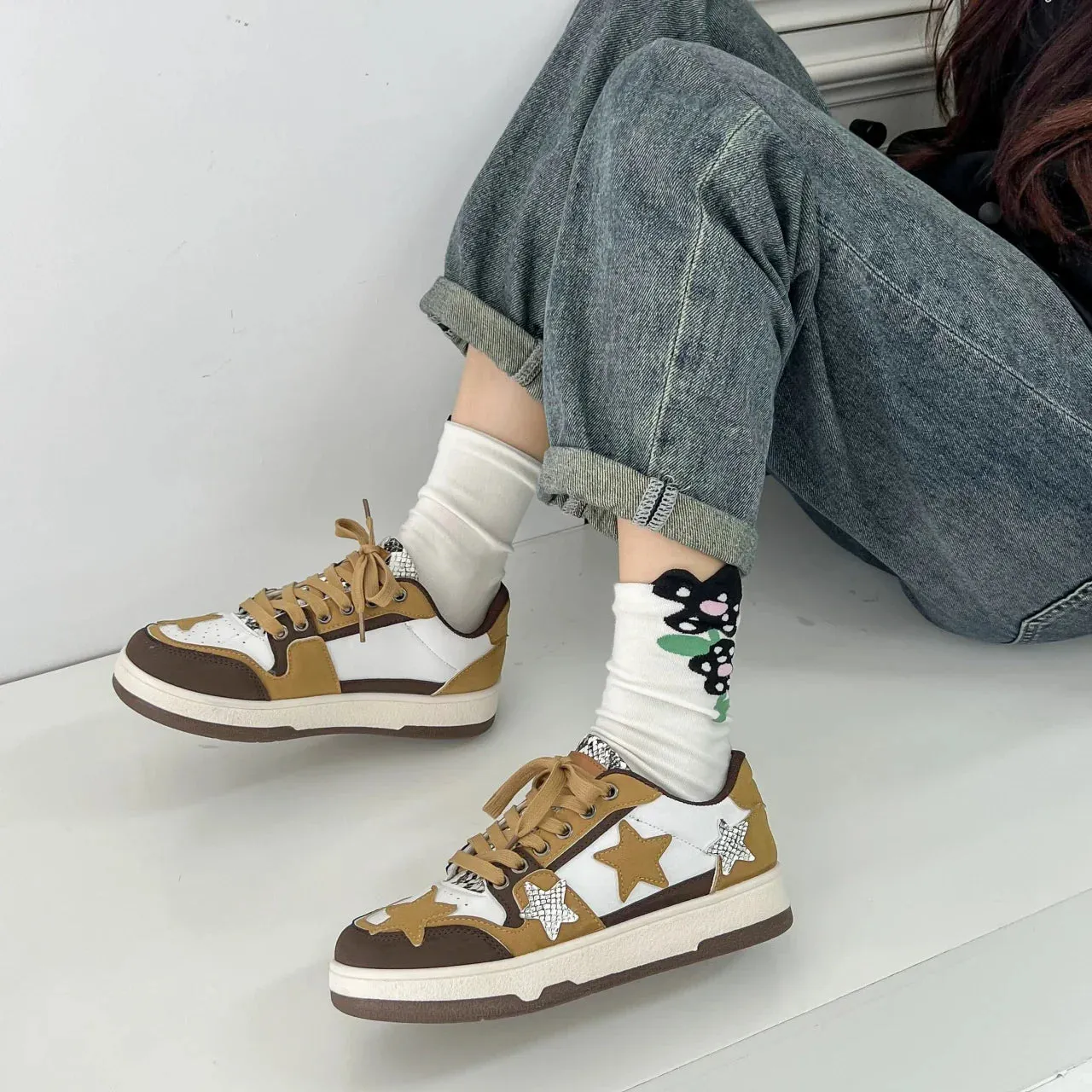 binfenxie Spring and Autumn Fashion New Comfortable Breathable Platform  Lace-up Round Toe Sports Shoes
