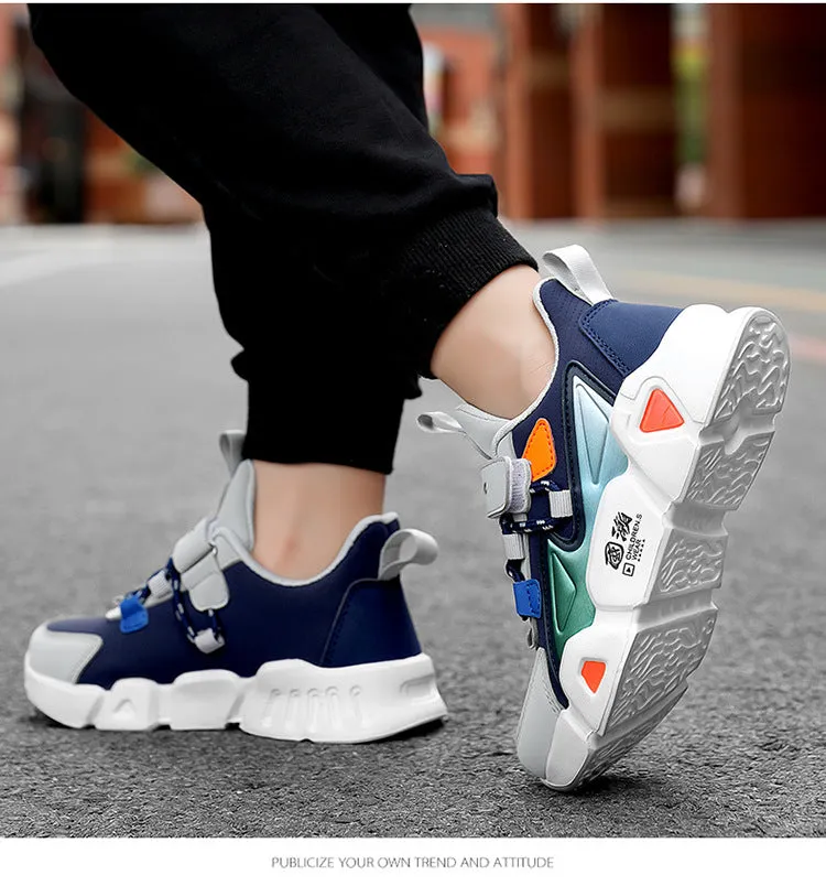 Blue Boys' Single Shoes, Casual Children's Leather, Boys