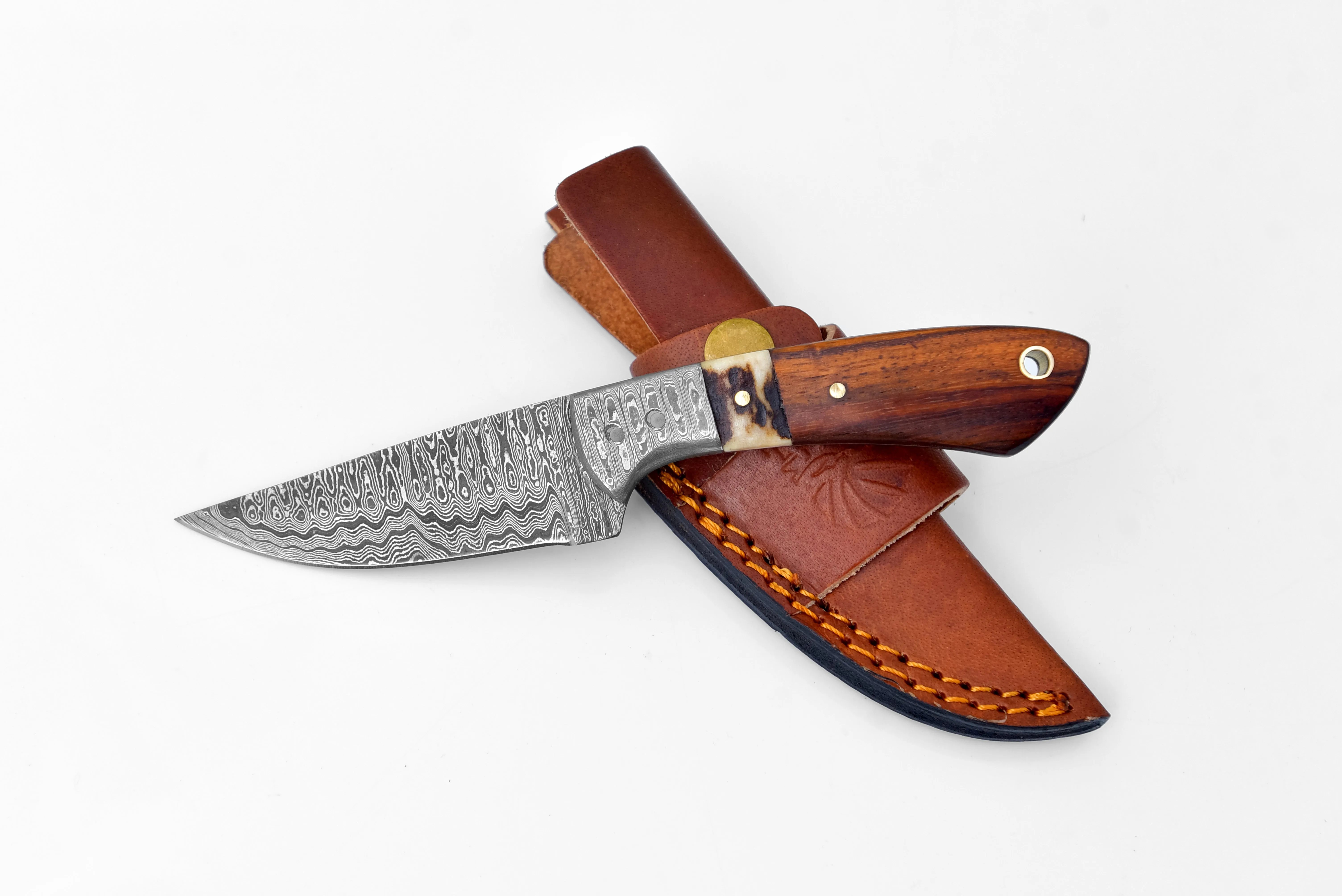 Damascus Steel Timberline Stag Horn EDC Knife by Titan TK-119 by Titan International Knives