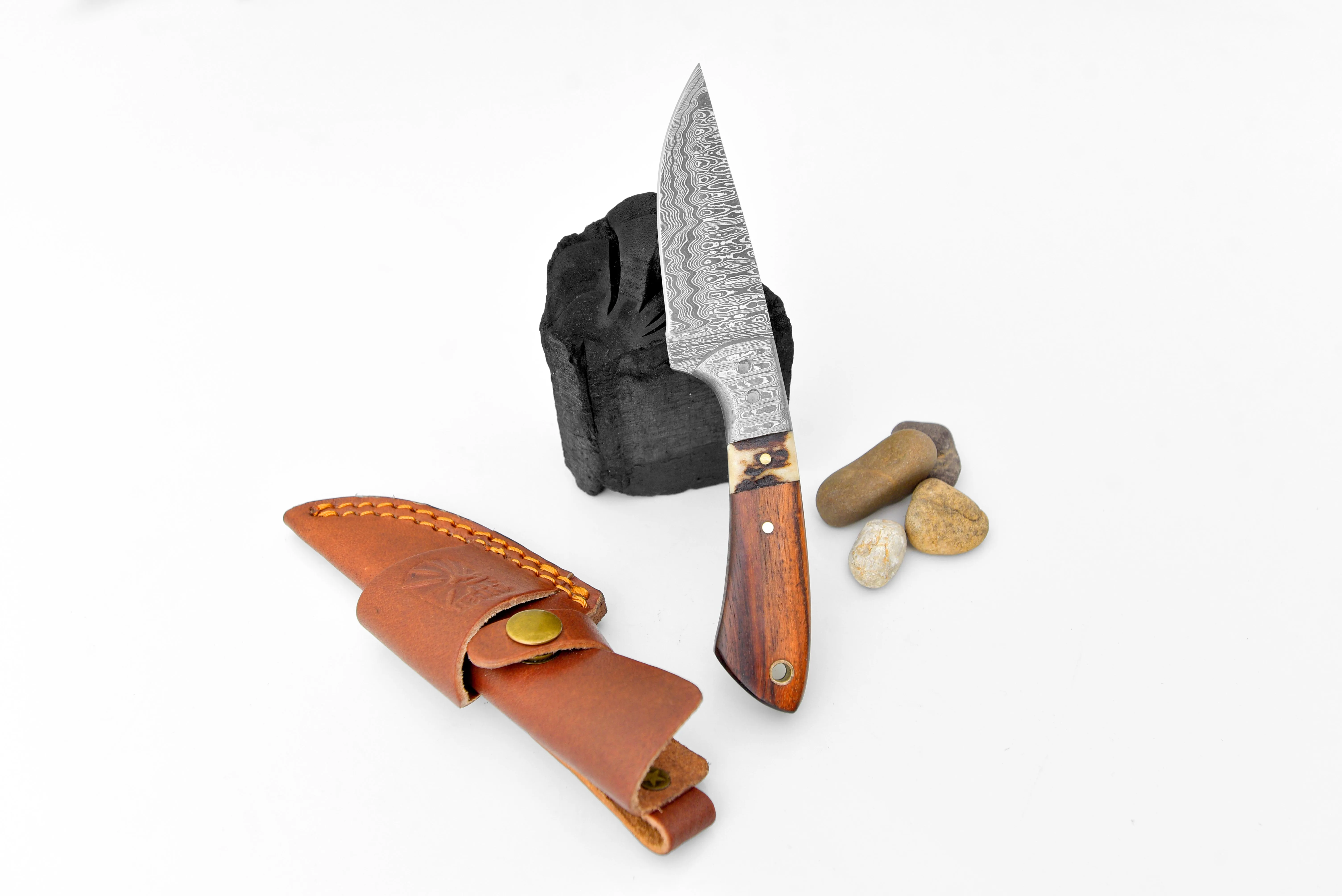 Damascus Steel Timberline Stag Horn EDC Knife by Titan TK-119 by Titan International Knives