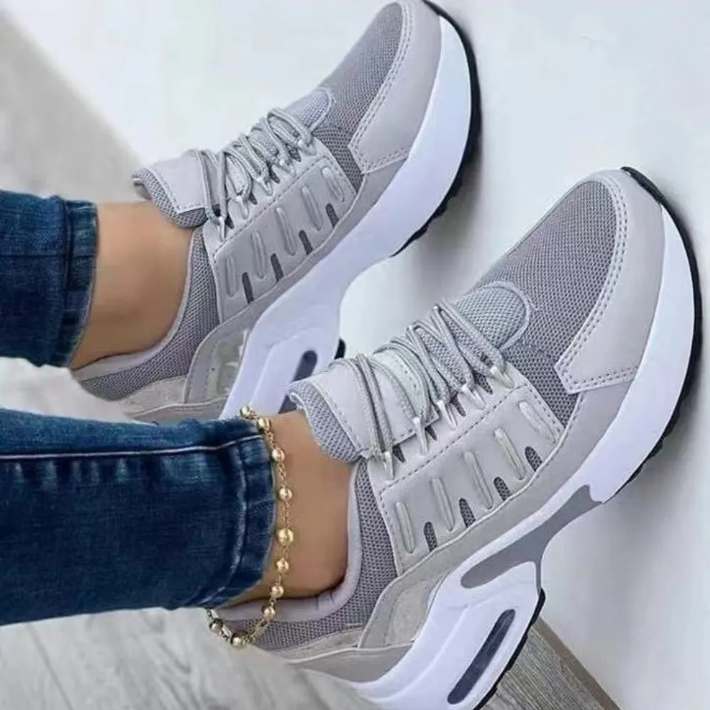 Lace Up Sneakers Women Wedge Heel Running Sports Shoes