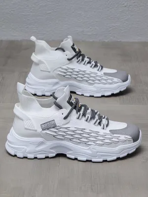 Men Colorblock Ribbed Lace-up Front Chunky Sneakers