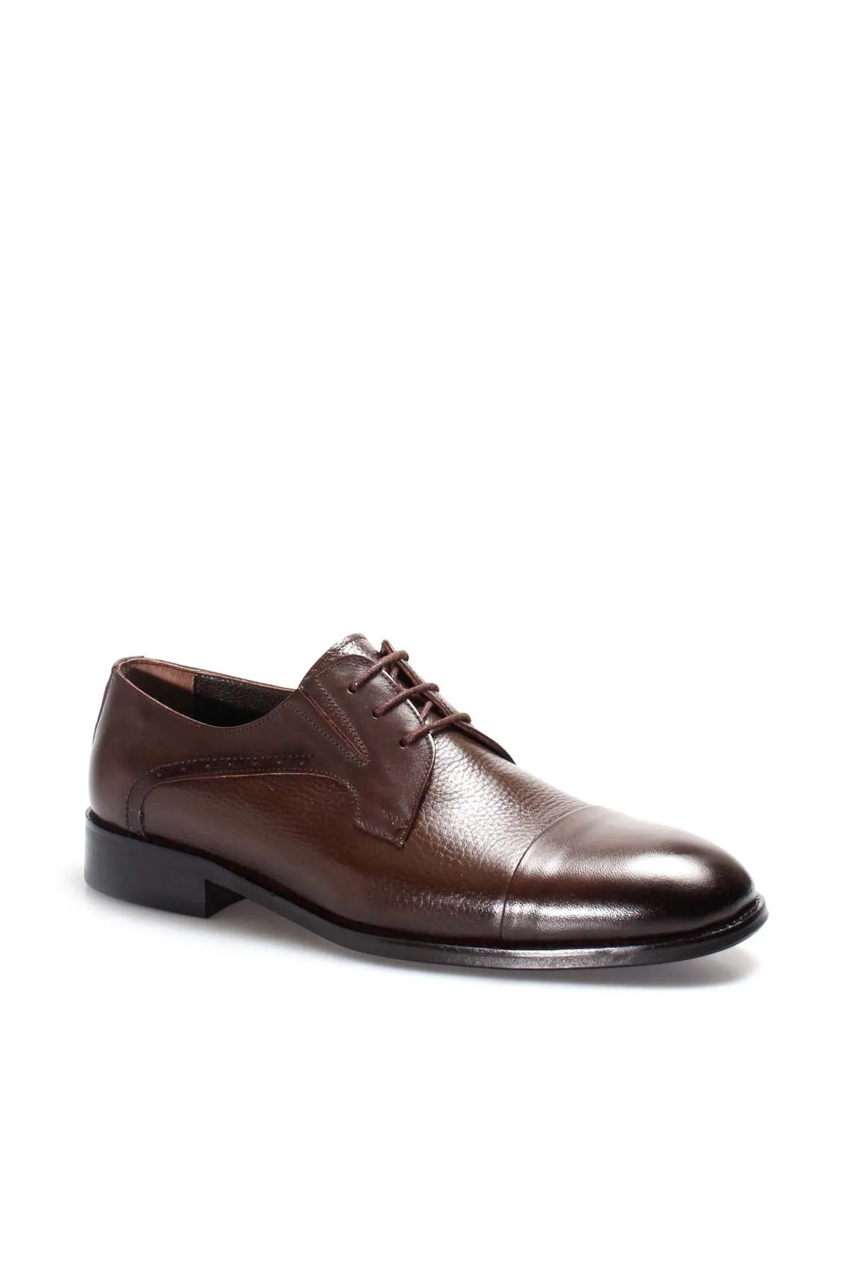 Men's Brown Leather Derby Shoes with Cap Toe - Wessi