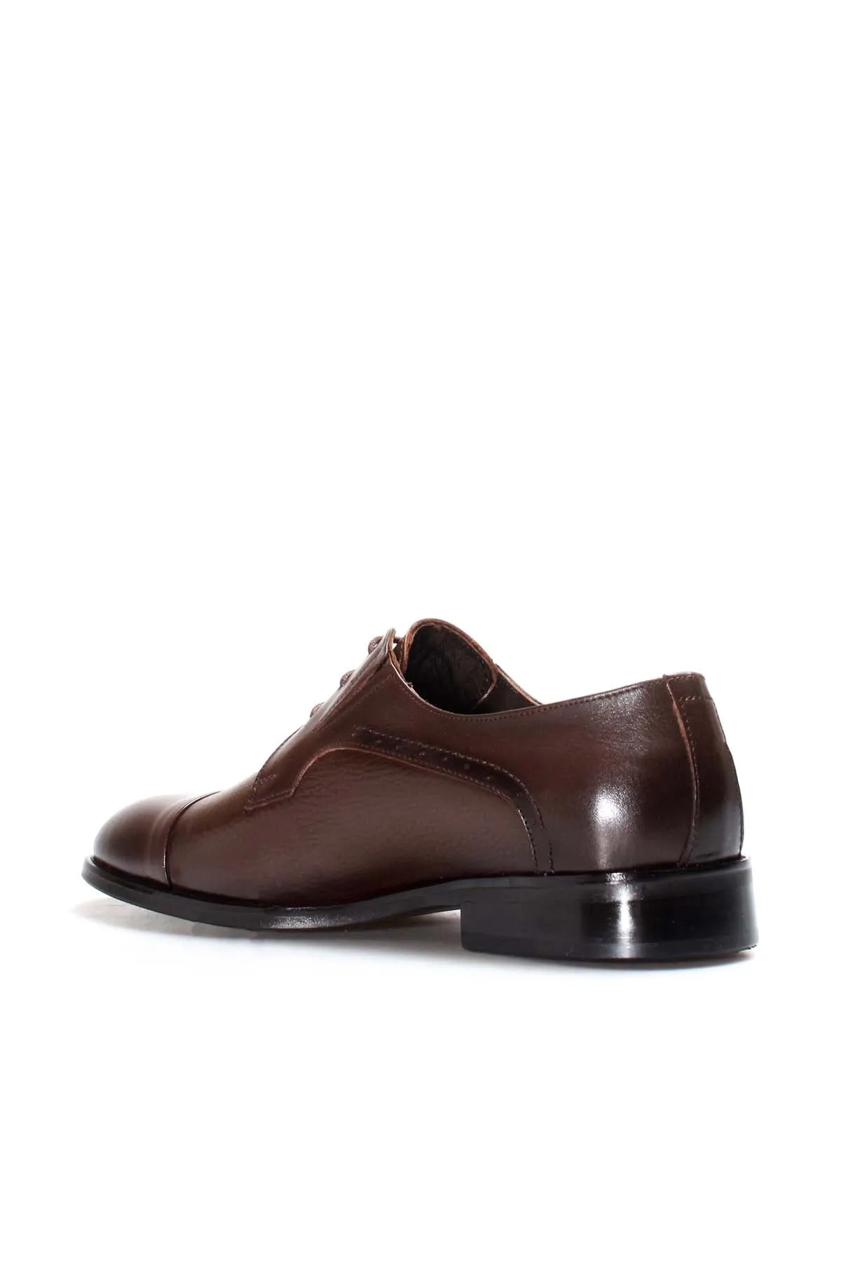 Men's Brown Leather Derby Shoes with Cap Toe - Wessi