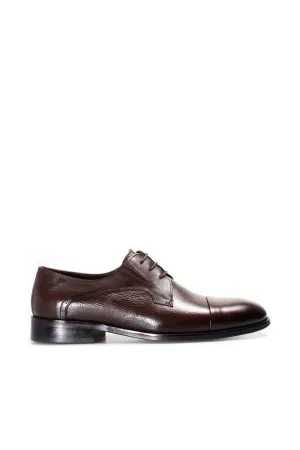 Men's Brown Leather Derby Shoes with Cap Toe - Wessi