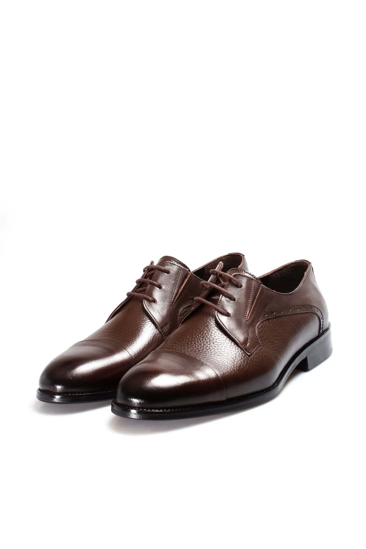 Men's Brown Leather Derby Shoes with Cap Toe - Wessi