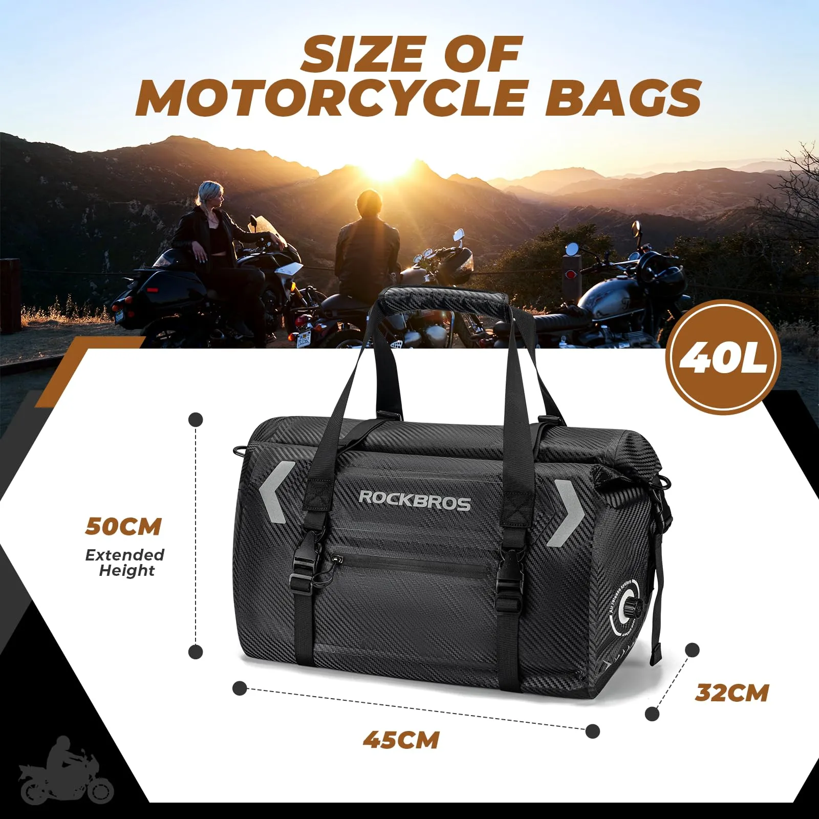 ROCKBROS Motorcycle Tail Bag 100% Waterproof Motorcycle Travel Luggage Bag