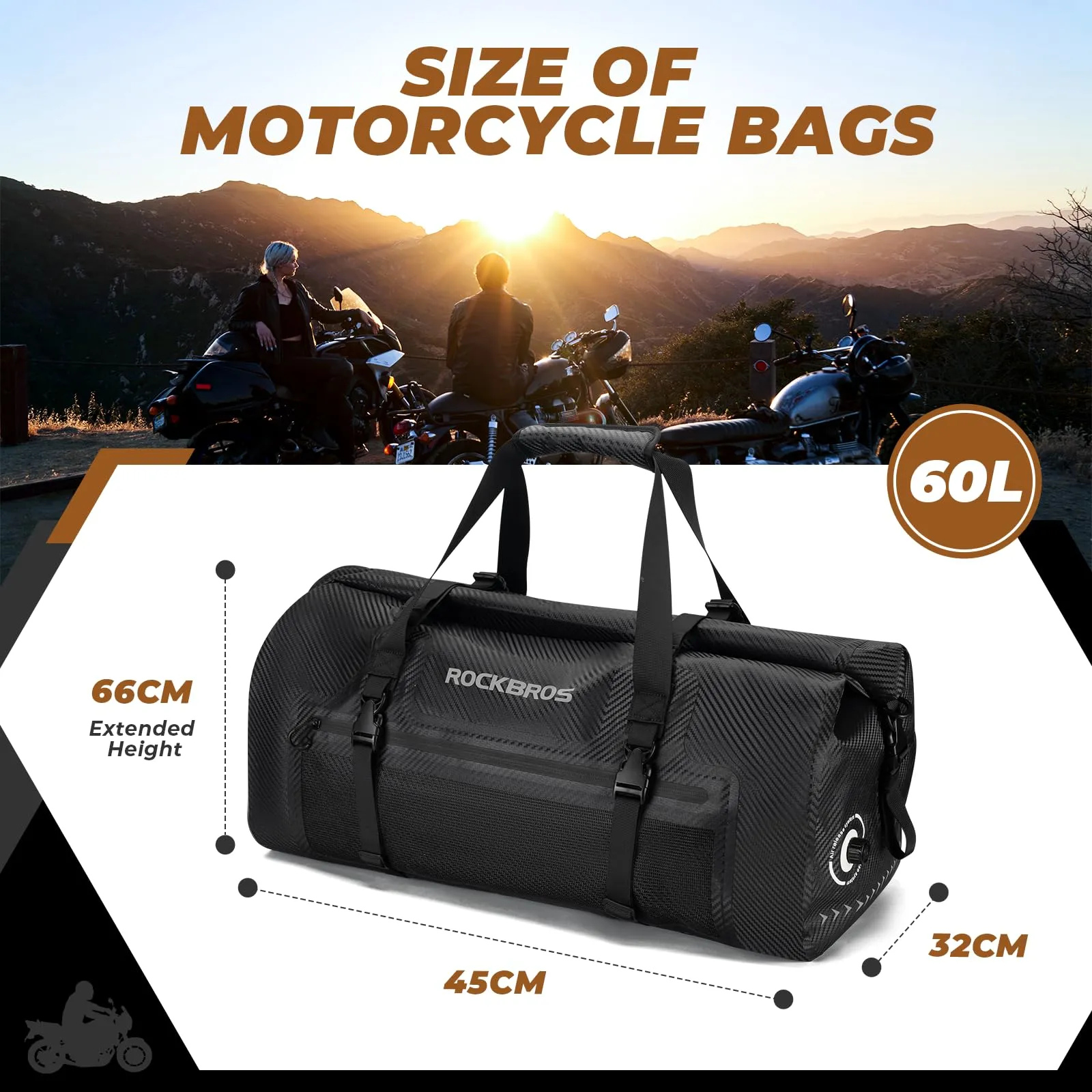 ROCKBROS Motorcycle Tail Bag 100% Waterproof Motorcycle Travel Luggage Bag
