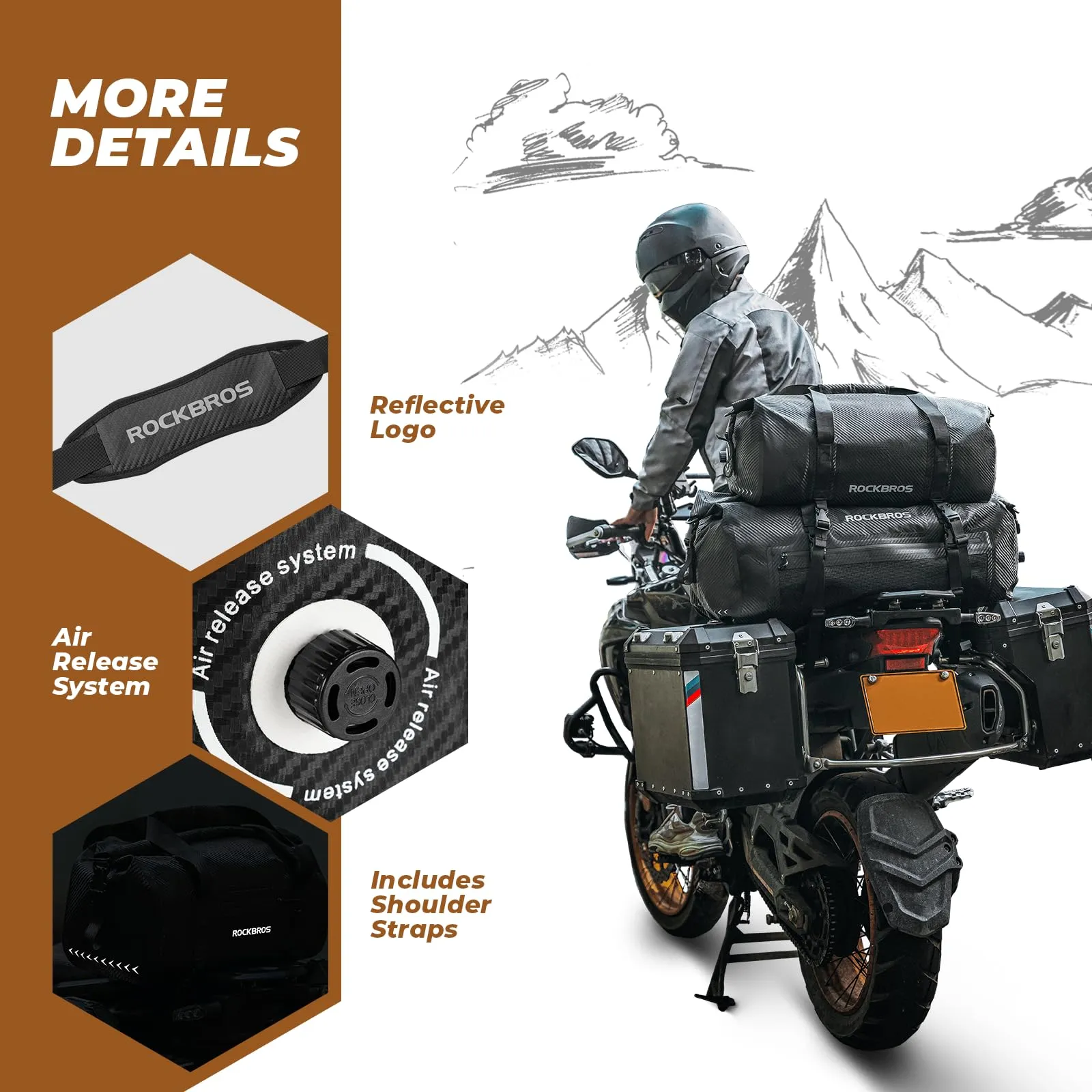 ROCKBROS Motorcycle Tail Bag 100% Waterproof Motorcycle Travel Luggage Bag