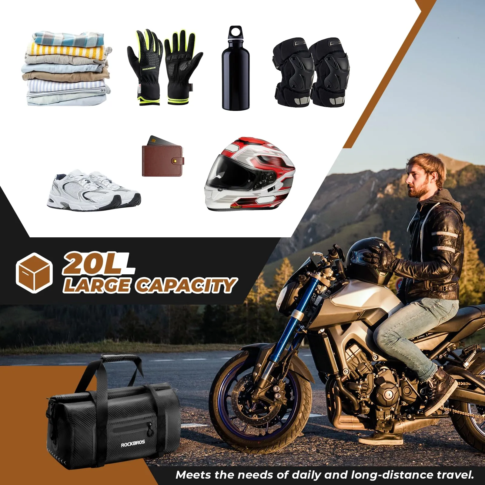 ROCKBROS Motorcycle Tail Bag 100% Waterproof Motorcycle Travel Luggage Bag