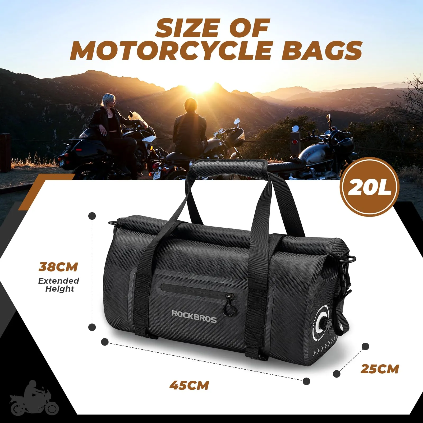 ROCKBROS Motorcycle Tail Bag 100% Waterproof Motorcycle Travel Luggage Bag