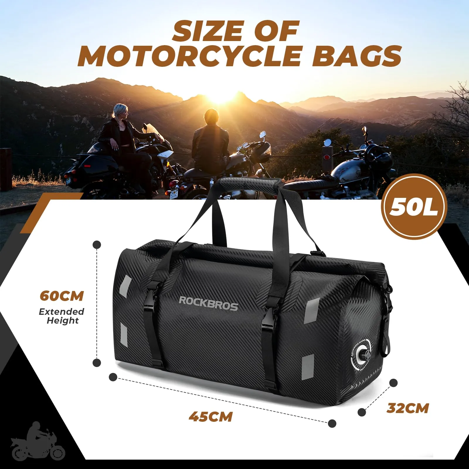 ROCKBROS Motorcycle Tail Bag 100% Waterproof Motorcycle Travel Luggage Bag