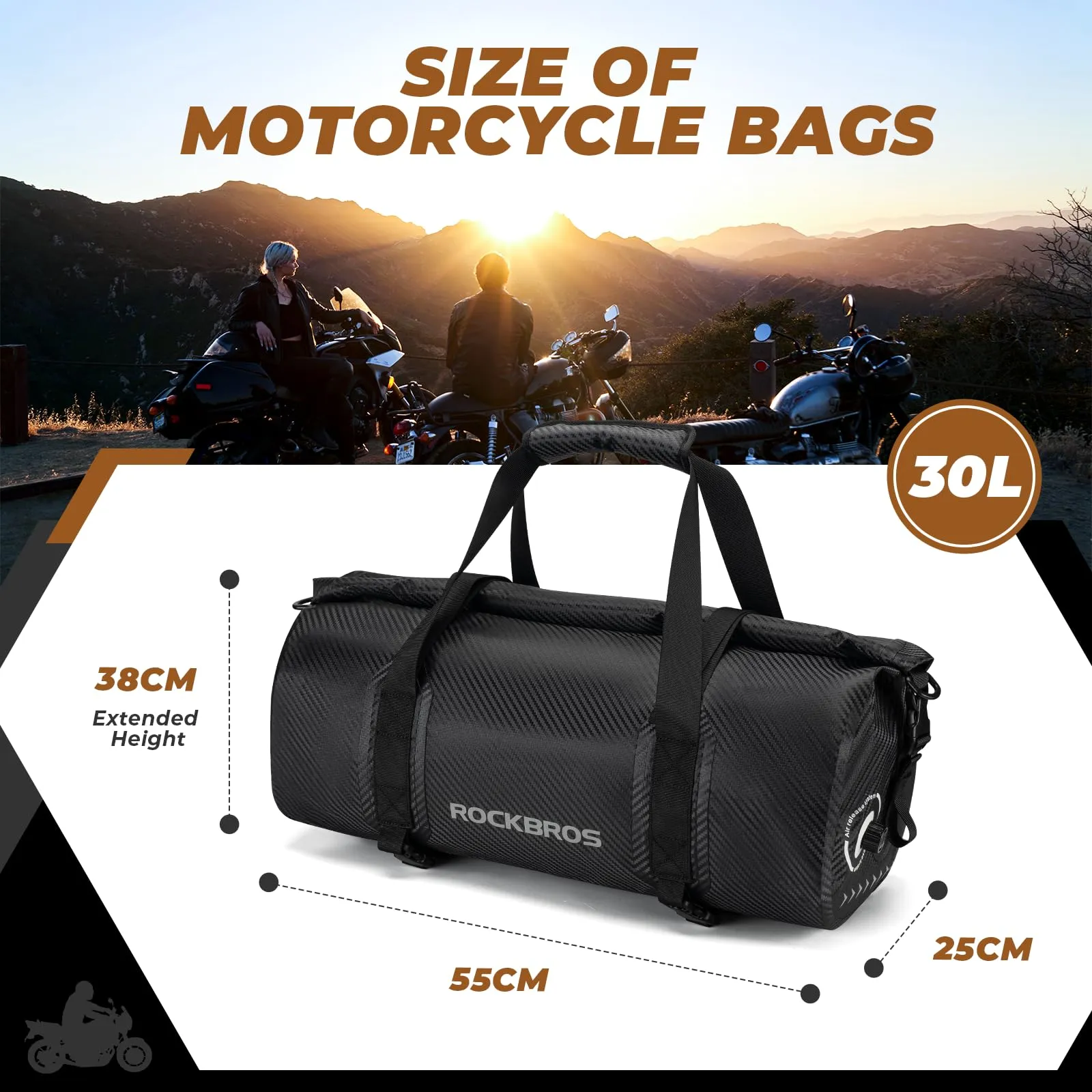 ROCKBROS Motorcycle Tail Bag 100% Waterproof Motorcycle Travel Luggage Bag