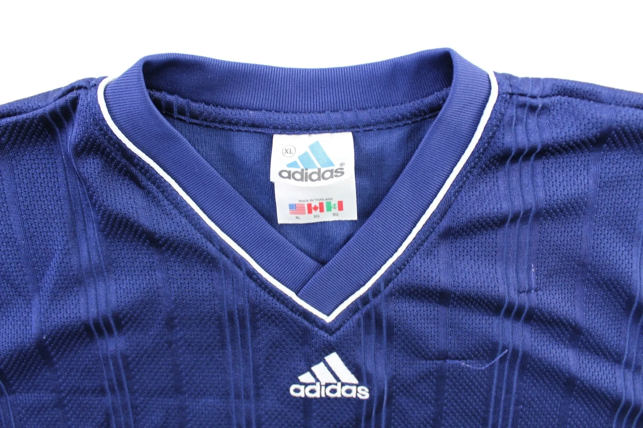 Vintage Adidas Embroidered Logo Blue & White Striped Soccer Jersey