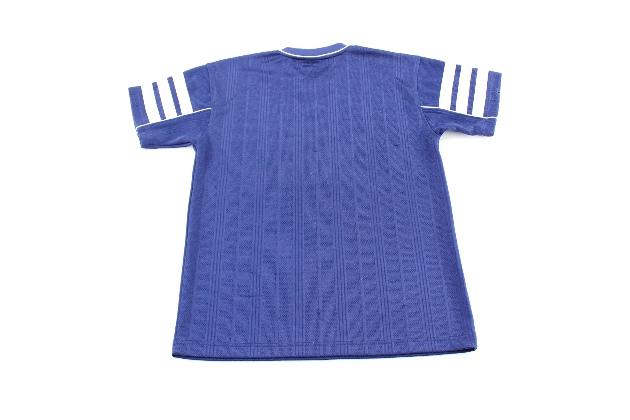 Vintage Adidas Embroidered Logo Blue & White Striped Soccer Jersey