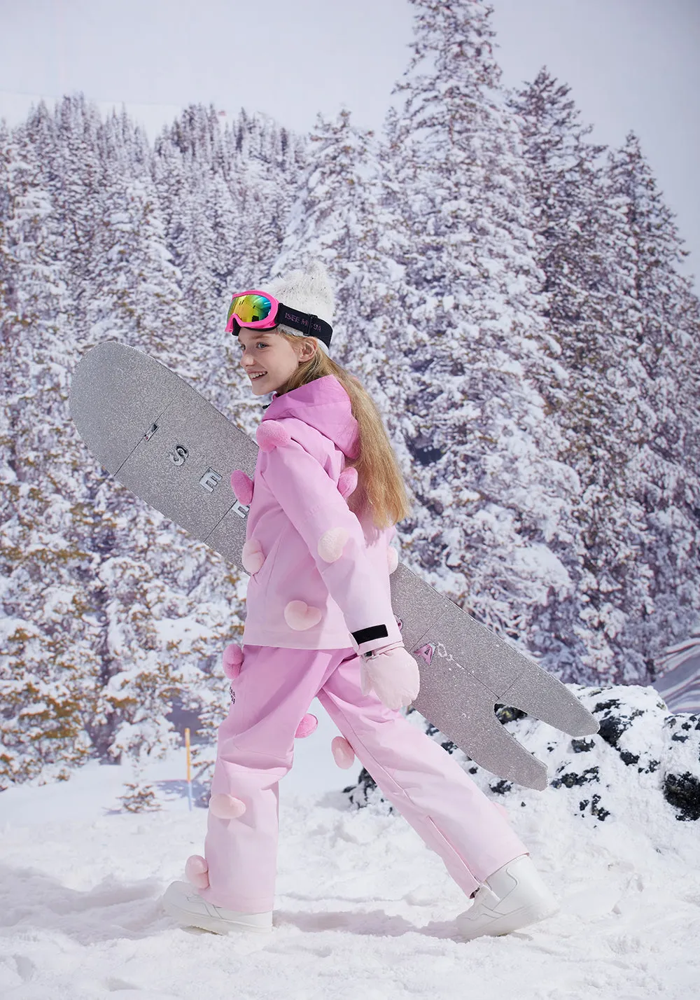 Waterproof Pink Gradient Luminous Heart Ski Suit For Children