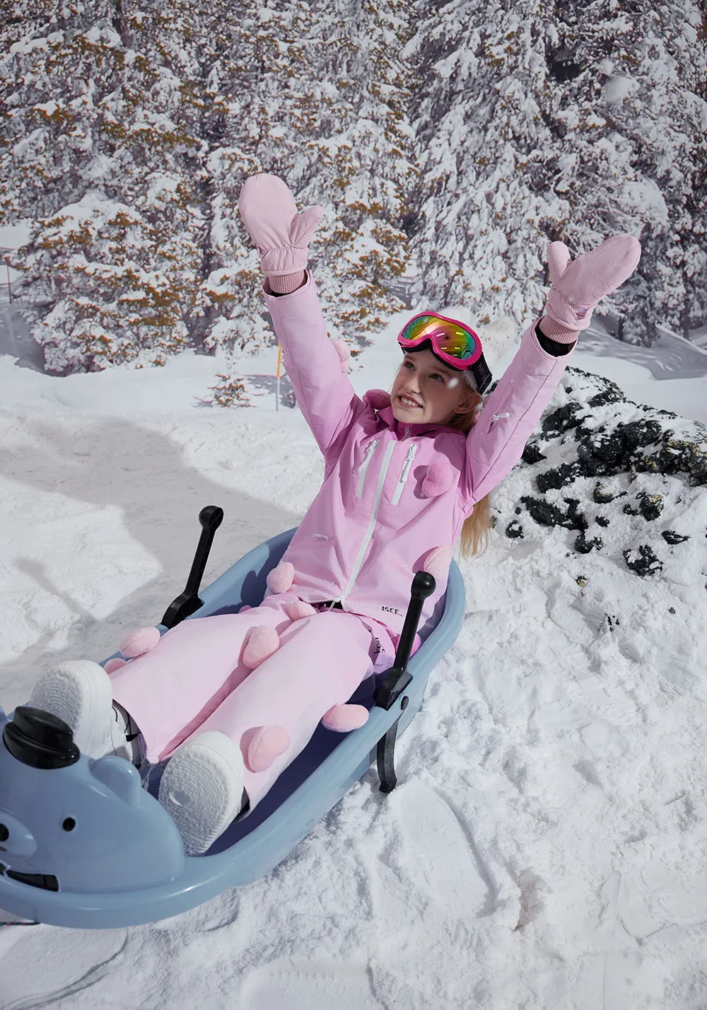 Waterproof Pink Gradient Luminous Heart Ski Suit For Children