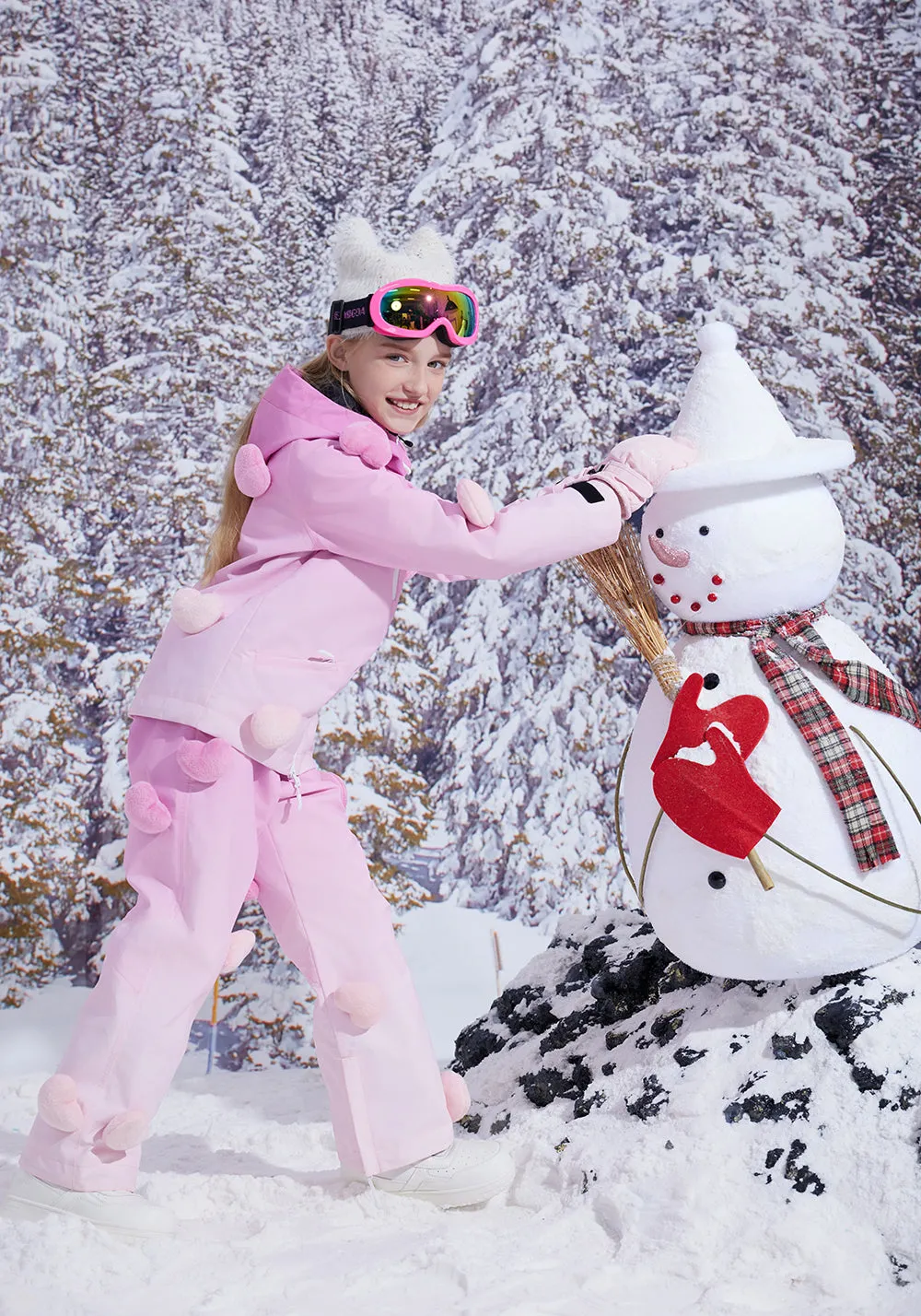 Waterproof Pink Gradient Luminous Heart Ski Suit For Children