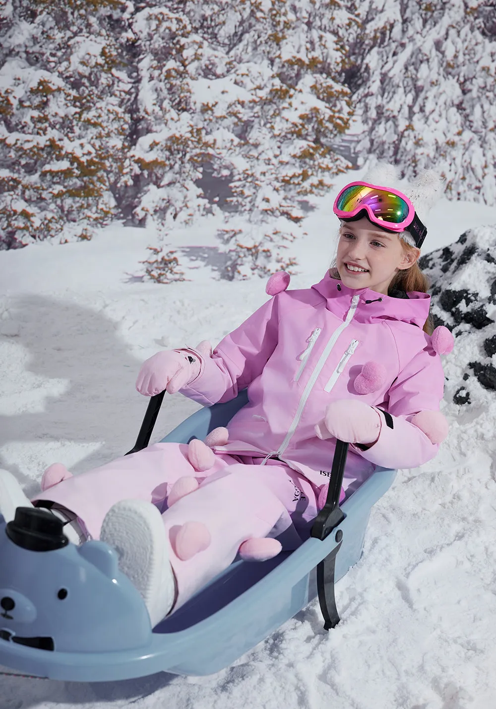 Waterproof Pink Gradient Luminous Heart Ski Suit For Children