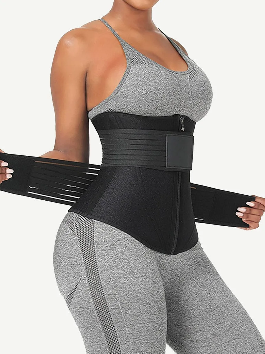 Wholesale Neoprene Fat Burning Breathable Long Waist Trainer Double Elastic Waistbands Waist Trainer