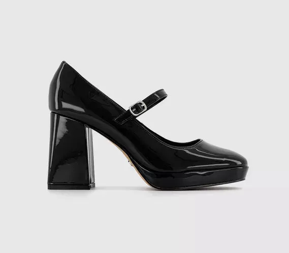 Womens Office Hazy Closed Toe Mary Jane Platforms Black Patent