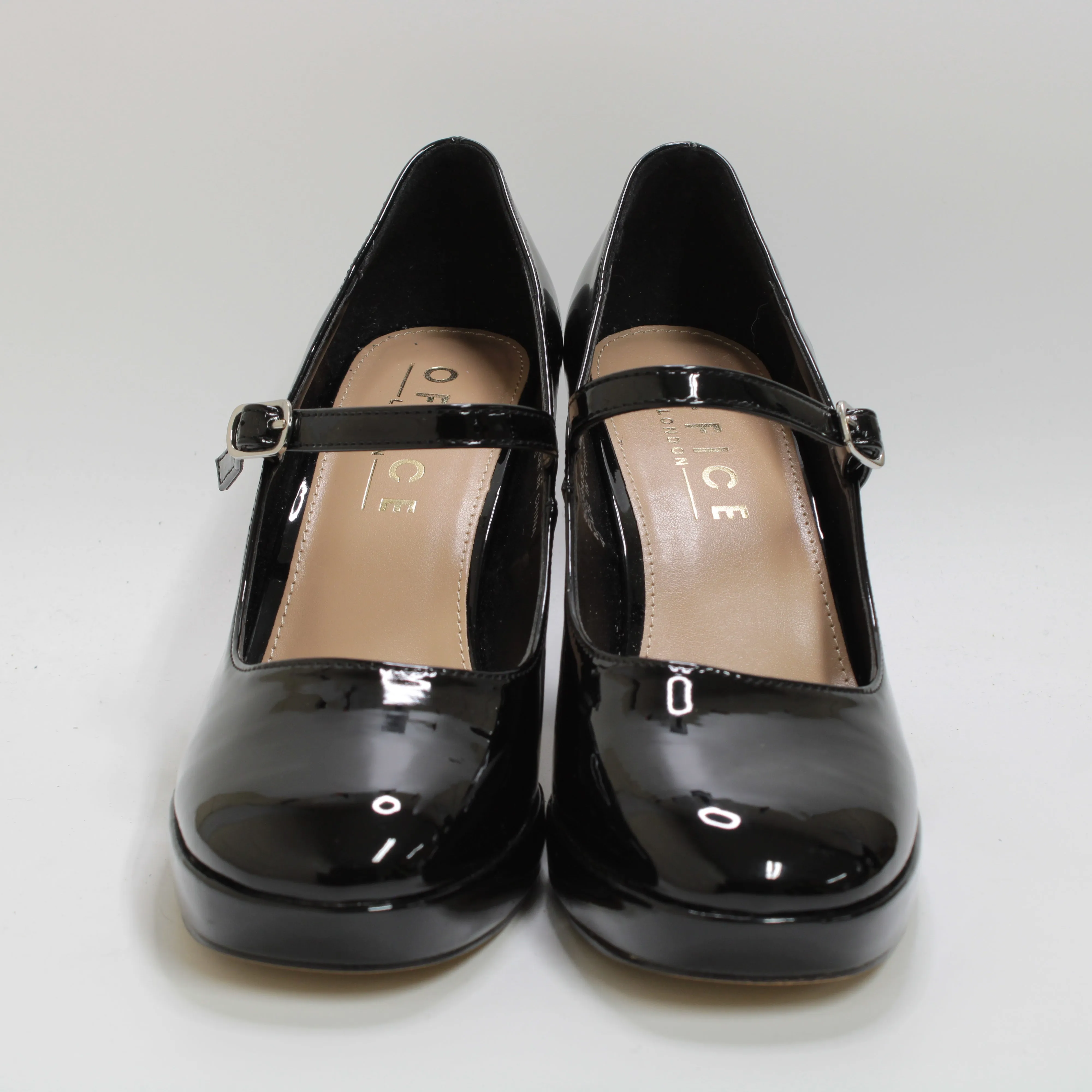 Womens Office Hazy Closed Toe Mary Jane Platforms Black Patent