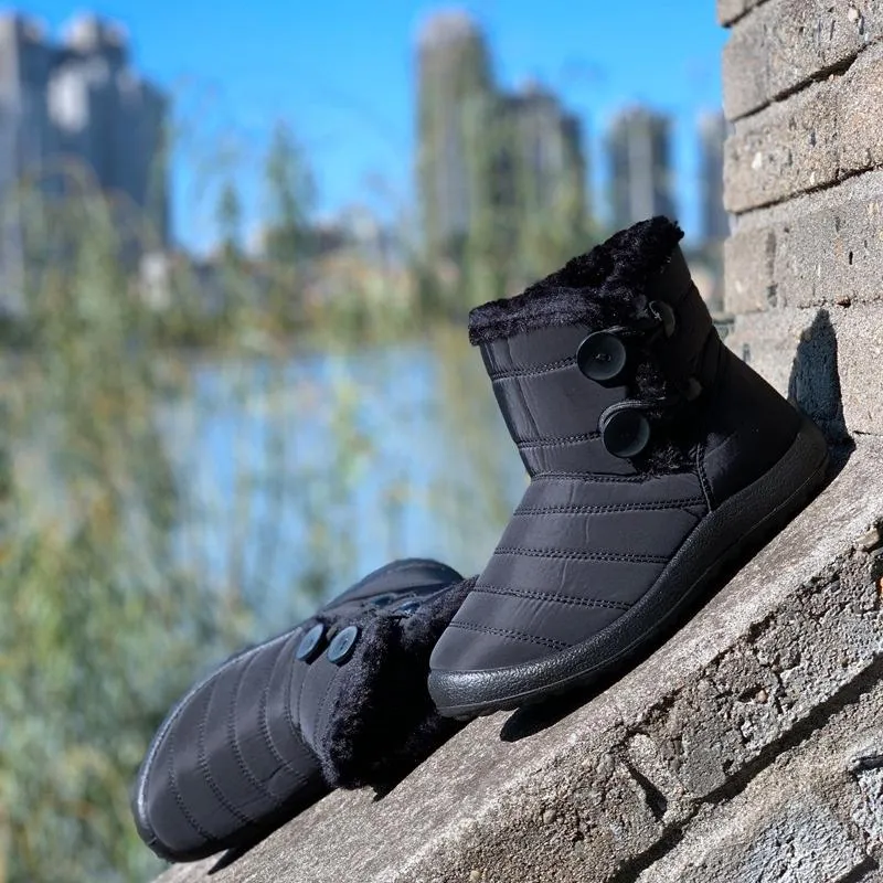 Women's Winter Warm Fur Snow Boots Waterproof Dog Walking Shoes