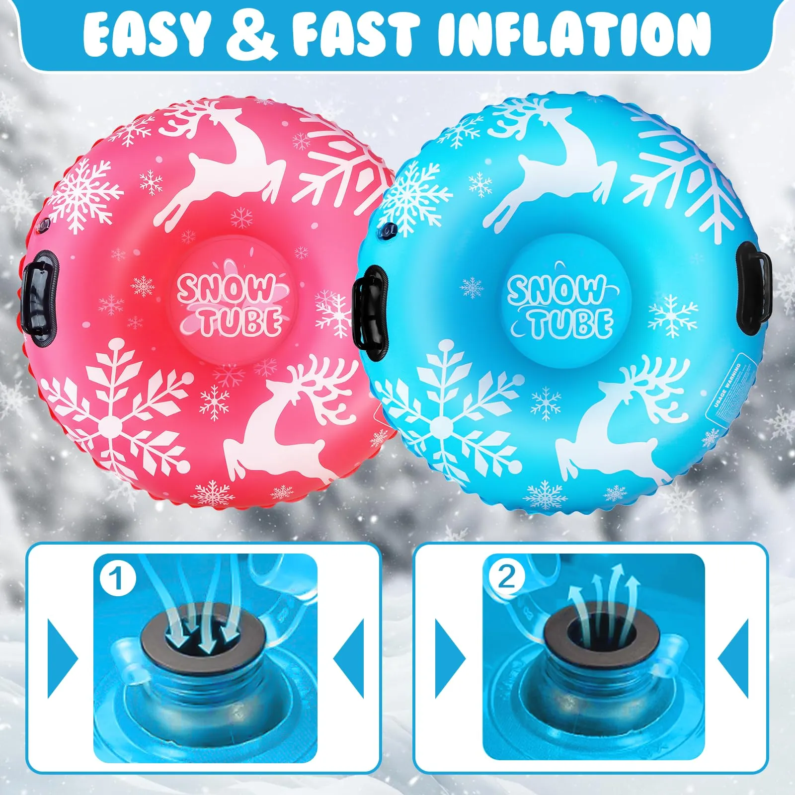 ZMLM Inflatable Snow-Tube Sled for Kids：2Pack Protable Winter Snow Sledding Toy Outdoor Sport Supplies Gift Kits for Age 6 7 8 9 10 Year Old Boy Girl Christmas Halloween Birthday Gift