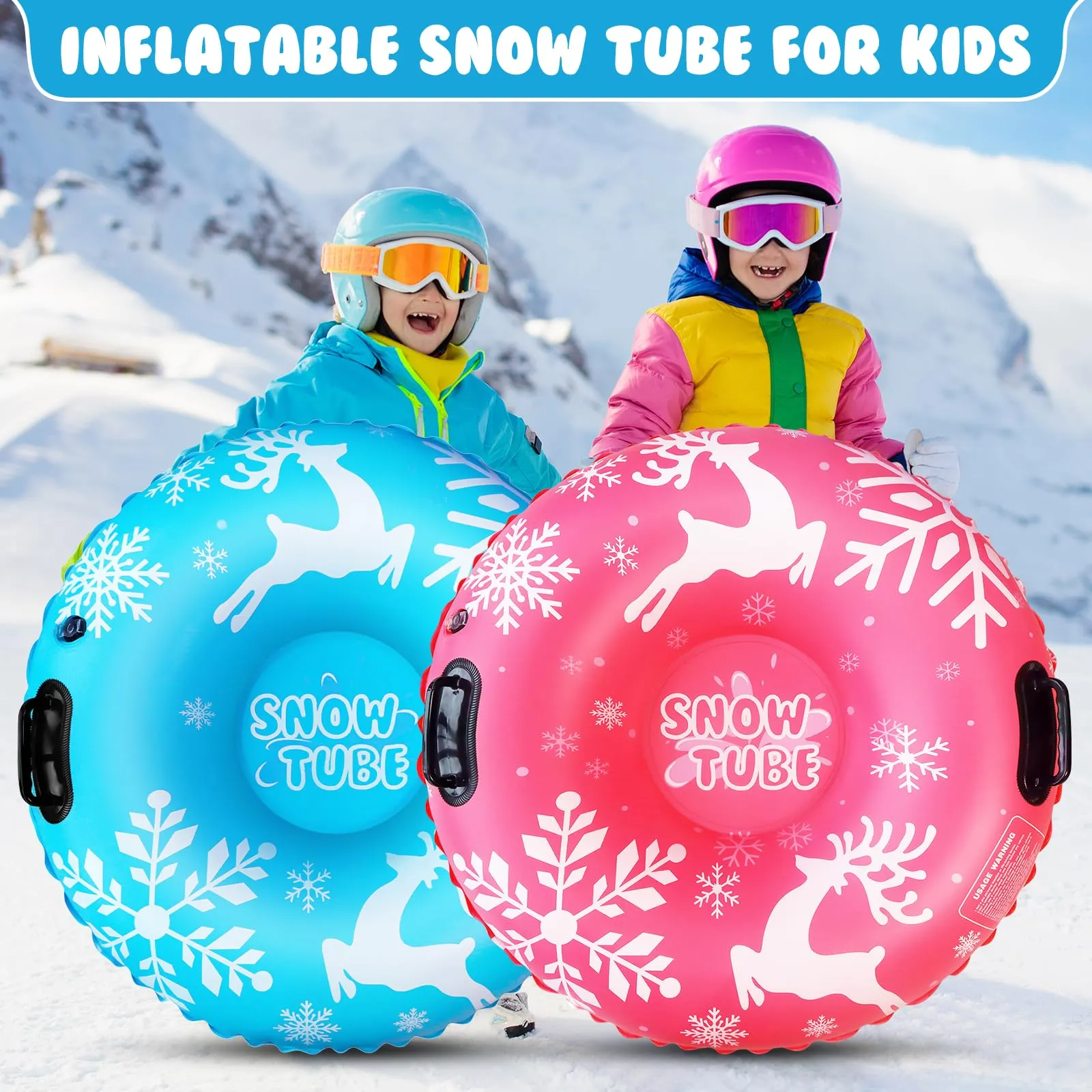 ZMLM Inflatable Snow-Tube Sled for Kids：2Pack Protable Winter Snow Sledding Toy Outdoor Sport Supplies Gift Kits for Age 6 7 8 9 10 Year Old Boy Girl Christmas Halloween Birthday Gift