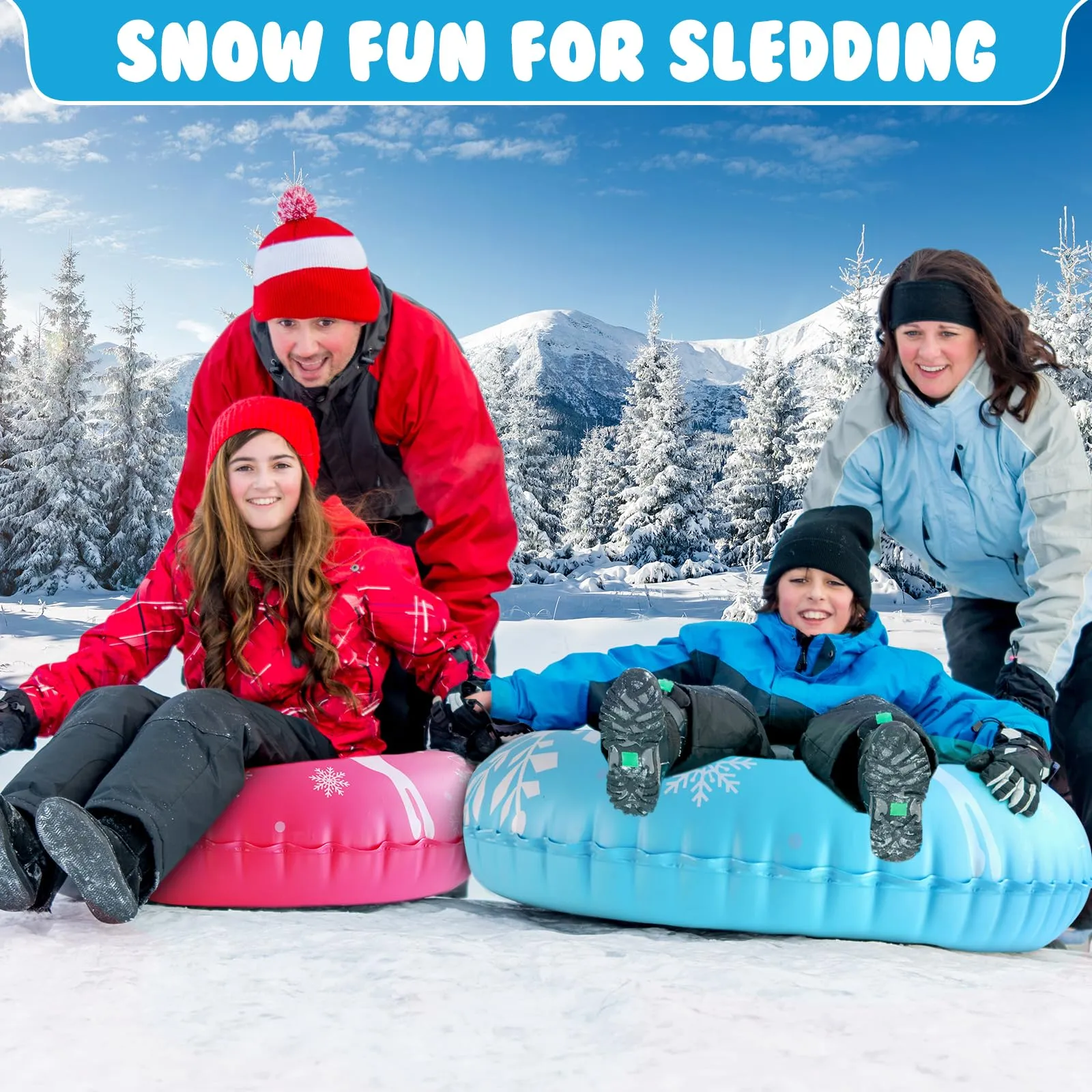 ZMLM Inflatable Snow-Tube Sled for Kids：2Pack Protable Winter Snow Sledding Toy Outdoor Sport Supplies Gift Kits for Age 6 7 8 9 10 Year Old Boy Girl Christmas Halloween Birthday Gift