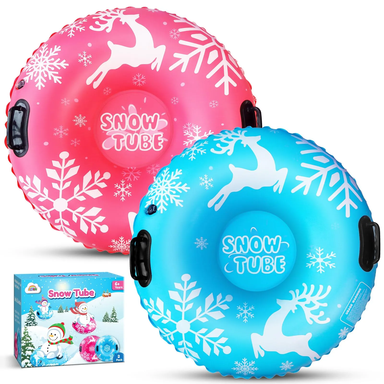 ZMLM Inflatable Snow-Tube Sled for Kids：2Pack Protable Winter Snow Sledding Toy Outdoor Sport Supplies Gift Kits for Age 6 7 8 9 10 Year Old Boy Girl Christmas Halloween Birthday Gift